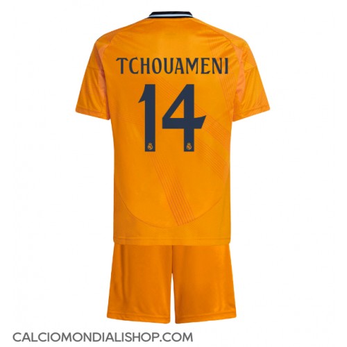 Maglie da calcio Real Madrid Aurelien Tchouameni #14 Seconda Maglia Bambino 2024-25 Manica Corta (+ Pantaloni corti)